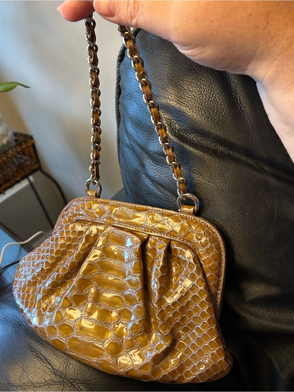 Danier Women's Glossy Cognac Leather Clutch